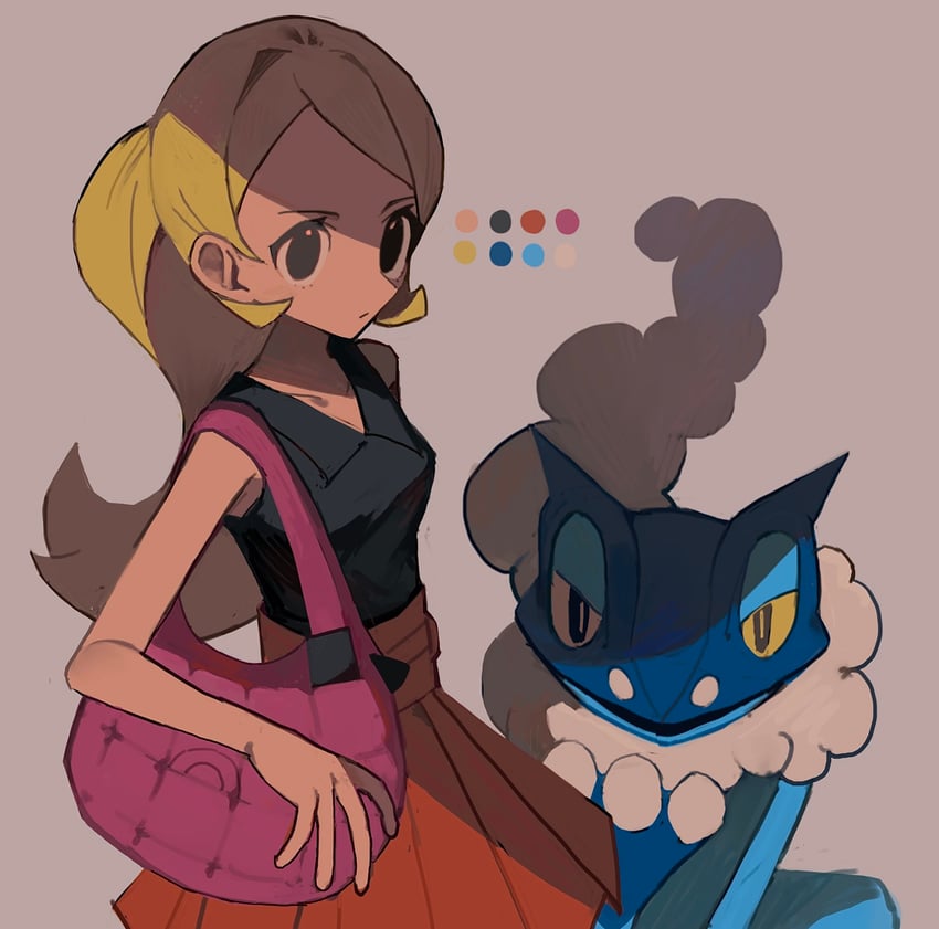 serena and frogadier (pokemon and 1 more) drawn by 950magi618