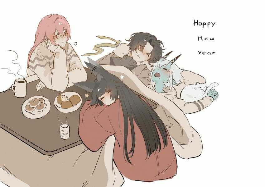 hoshimi miyabi, tsukishiro yanagi, soukaku, and asaba harumasa (zenless zone zero) drawn by hhhye_tw