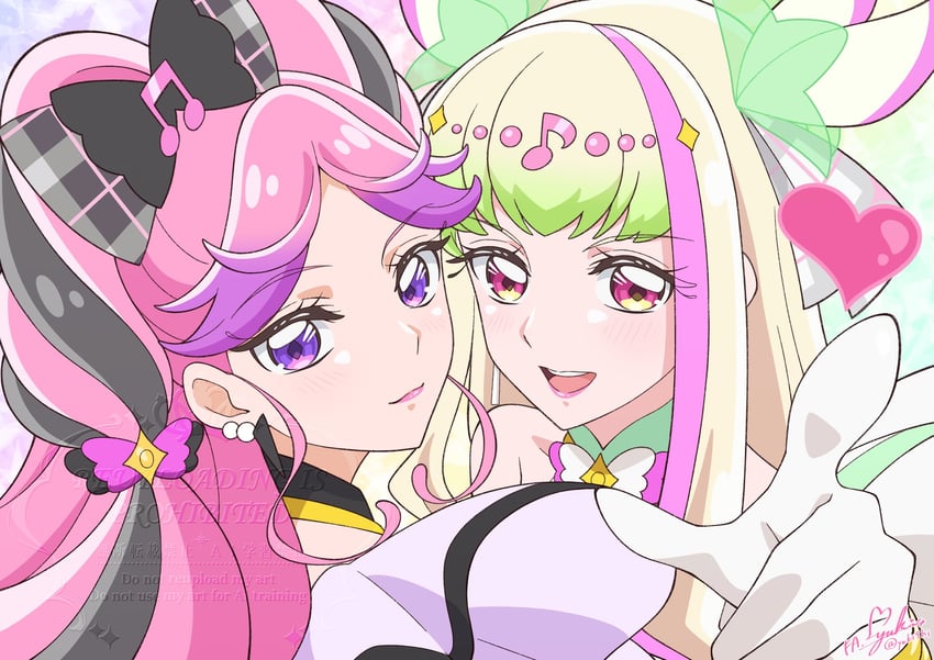 cure zukyuun, cure kiss, purirun, and meroron (precure and 1 more) drawn by yuki9hi