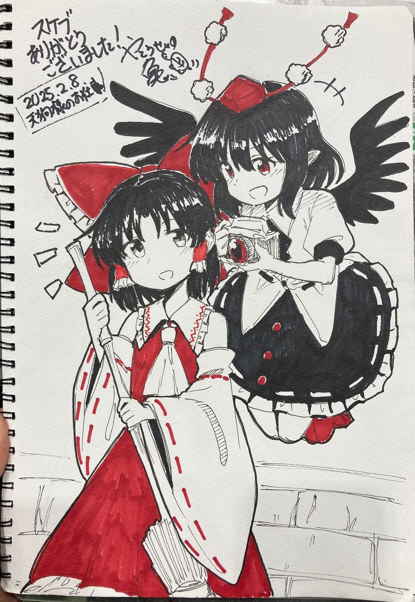 hakurei reimu and shameimaru aya (touhou) drawn by yakousei_no_kame