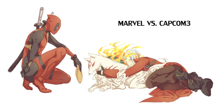 dante, deadpool, and amaterasu (marvel and 6 more) drawn by ran_(pixiv_968323)