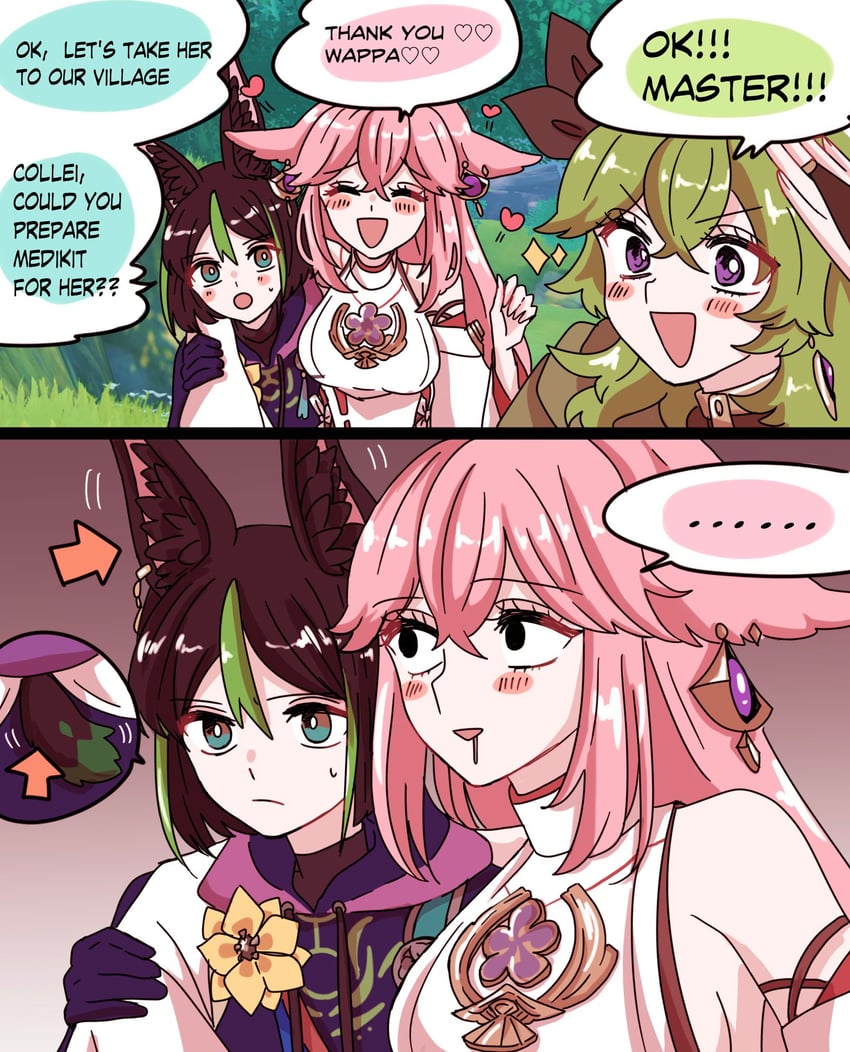 yae miko, tighnari, and collei (genshin impact) drawn by cocotsuko1204