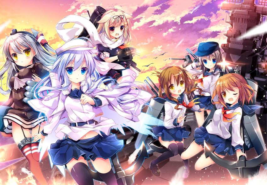 hibiki, inazuma, yuudachi, ikazuchi, akatsuki, and 4 more (kantai collection) drawn by nanamomo_rio