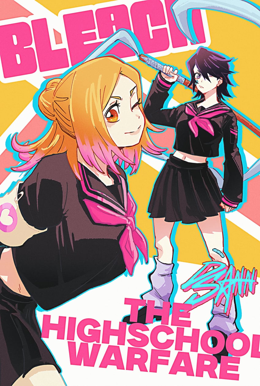 kuchiki rukia and inoue orihime (bleach) drawn by dixiedannsan