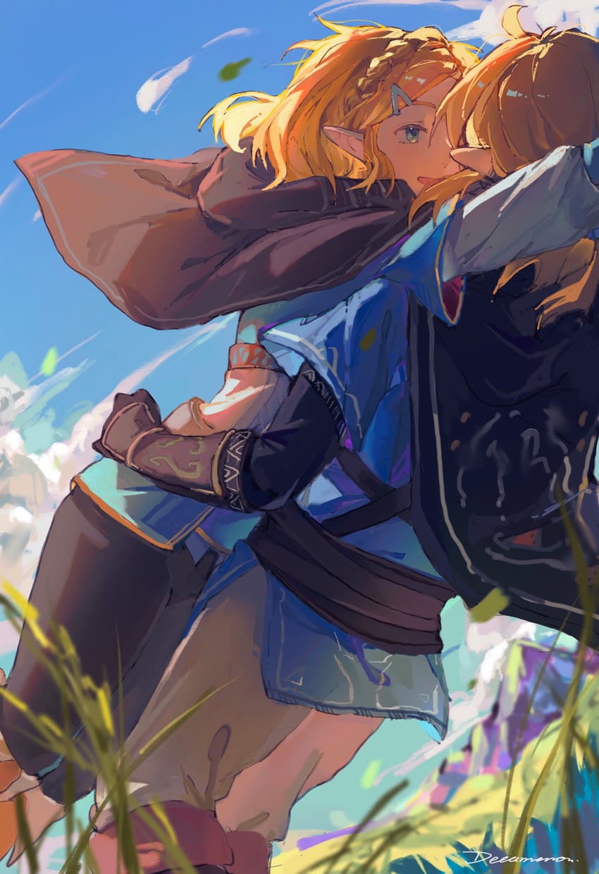 link and princess zelda (the legend of zelda and 1 more) drawn by dacameron