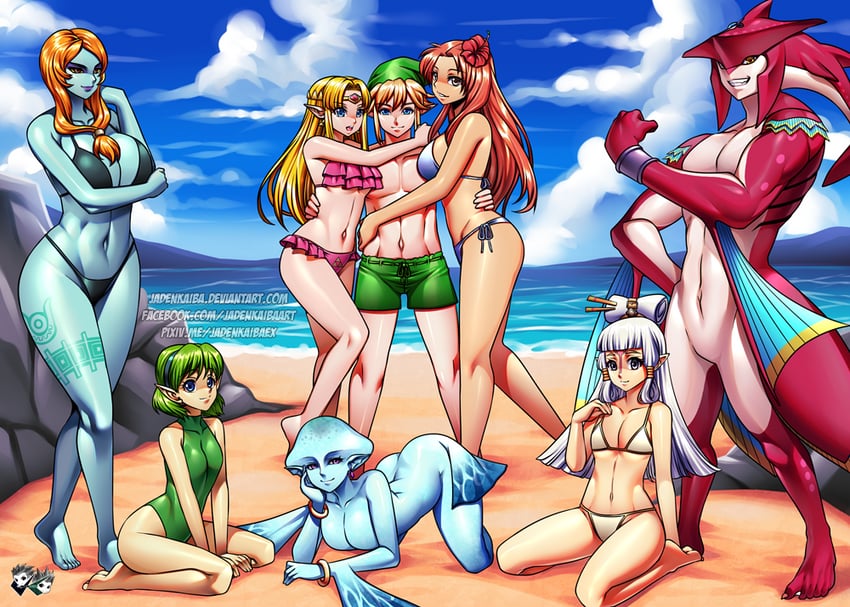 link, princess zelda, midna, sidon, paya, and 3 more (the legend of zelda and 9 more) drawn by jadenkaiba