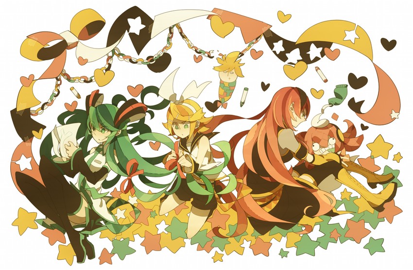 hatsune miku, kagamine rin, kagamine len, megurine luka, and takoluka (vocaloid) drawn by pokoten_(pokoten718)