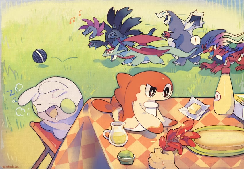 goomy, koraidon, hydreigon, tatsugiri, salamence, and 1 more (pokemon and 1 more) drawn by akadako