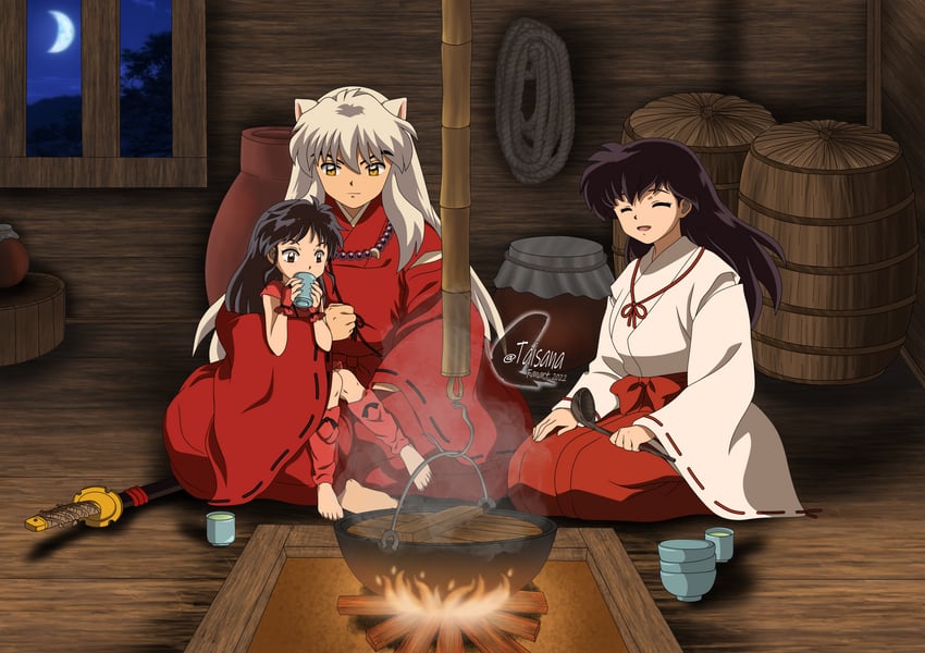 inuyasha, higurashi kagome, and moroha (inuyasha and 1 more) drawn by taisana