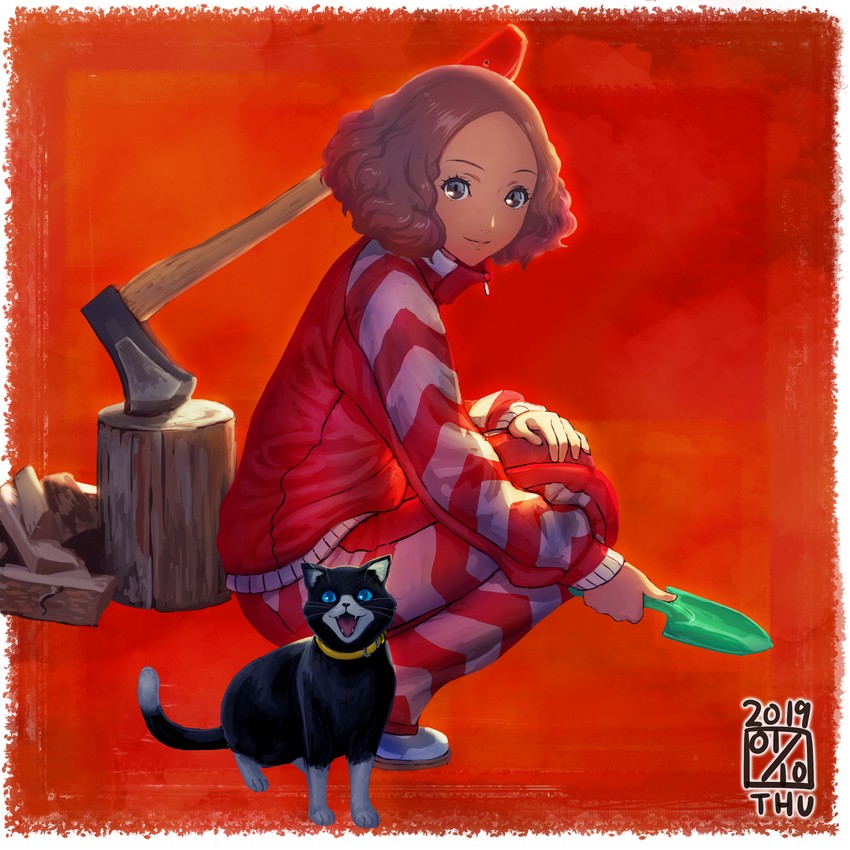 okumura haru and morgana (persona and 1 more) drawn by ikeda_(cpt)