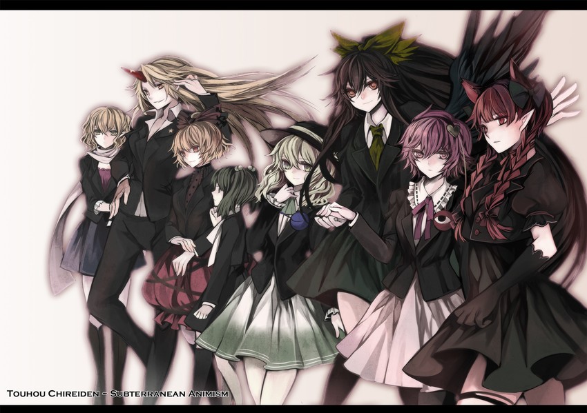 komeiji koishi, komeiji satori, kaenbyou rin, reiuji utsuho, mizuhashi parsee, and 3 more (touhou and 1 more) drawn by hina_(pico)