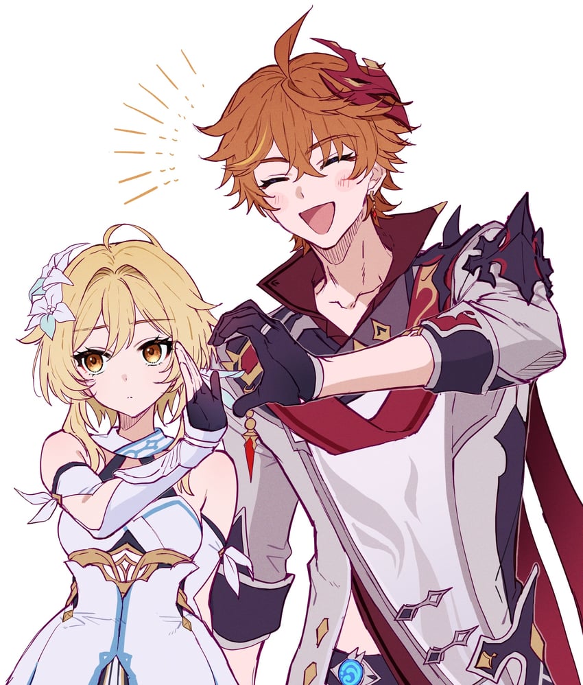 lumine and tartaglia (genshin impact) drawn by natsukko_0606