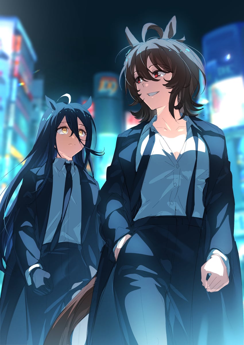agnes tachyon and manhattan cafe (umamusume) drawn by duck_sal