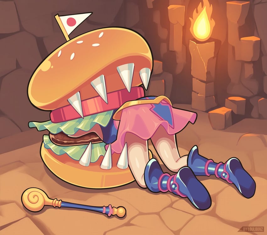 dark magician girl and hungry burger (yu-gi-oh!) drawn by loulou_vz