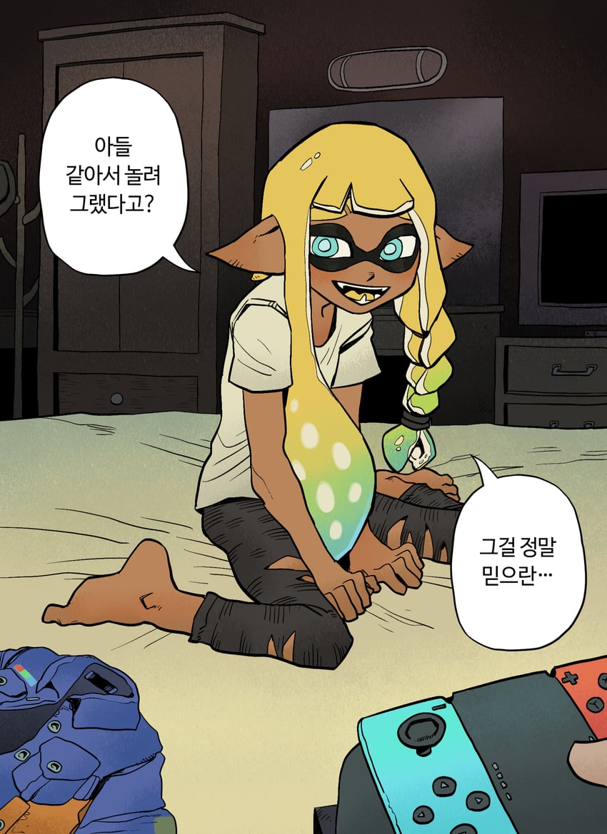 inkling player character (splatoon and 1 more) drawn by chickenapple33