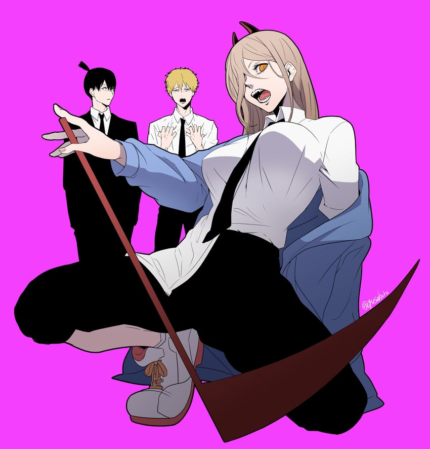power, denji, and hayakawa aki (chainsaw man) drawn by igusaharu