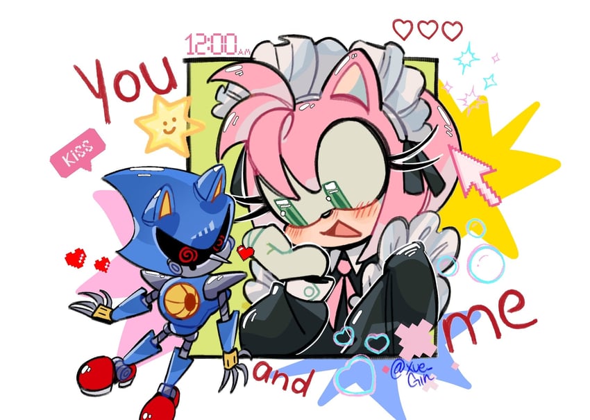 amy rose and metal sonic (sonic) drawn by xue_gin