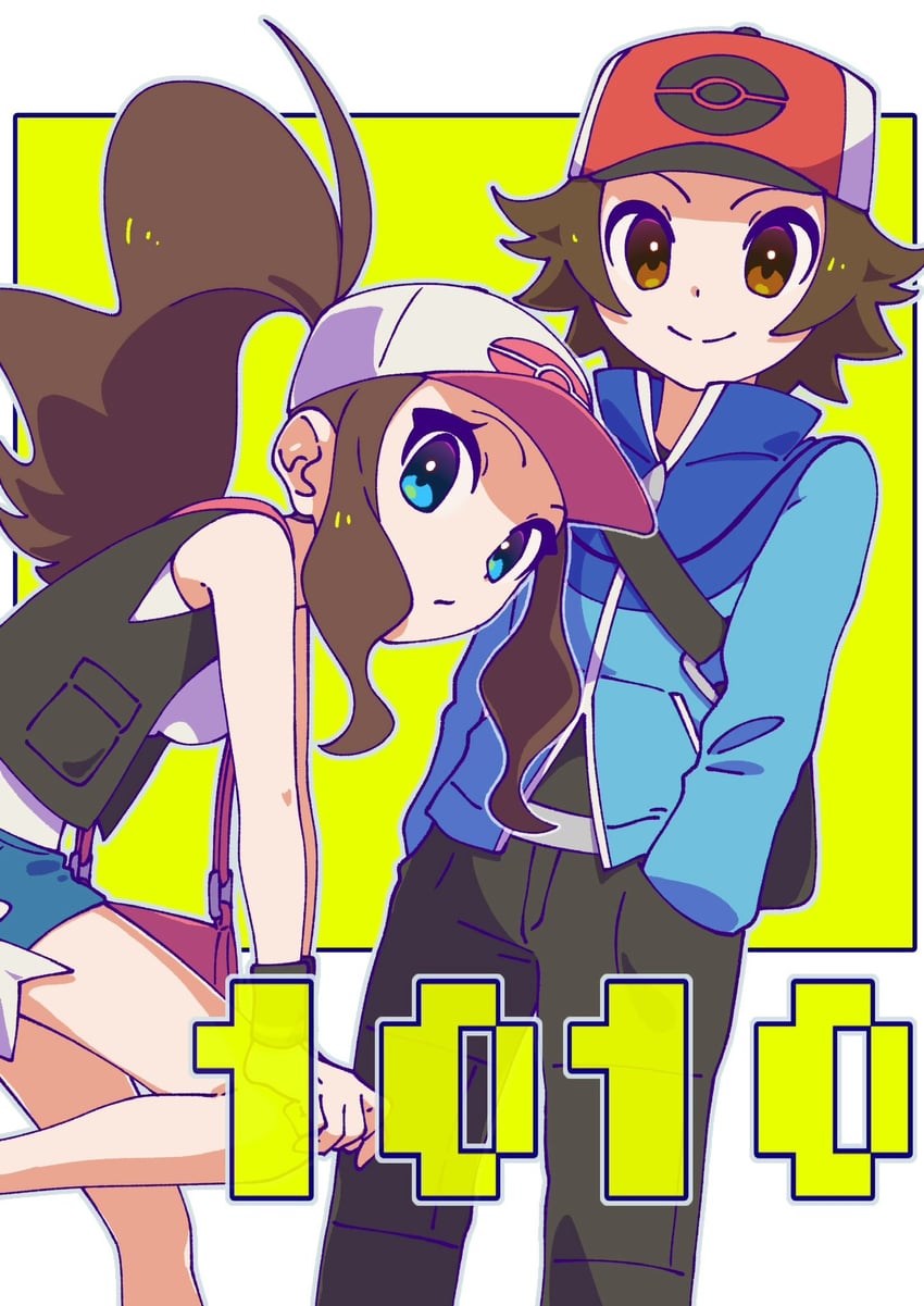 hilda and hilbert (pokemon and 1 more) drawn by omochi_(omotimotittona3)