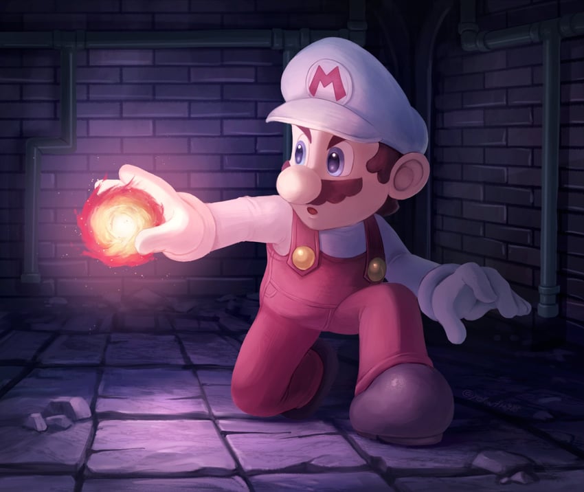 mario and fire mario (mario and 1 more) drawn by yellowfrog88