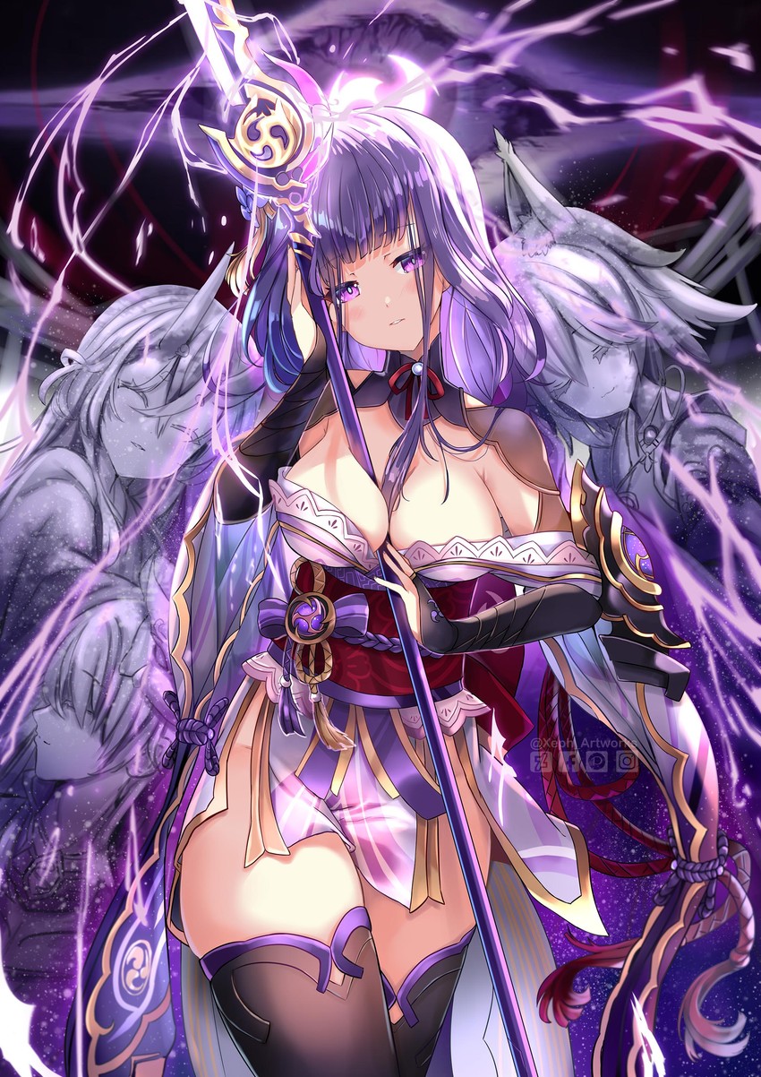 raiden shogun, kitsune saiguu, chiyo, and sasayuri (genshin impact) drawn by xephonia