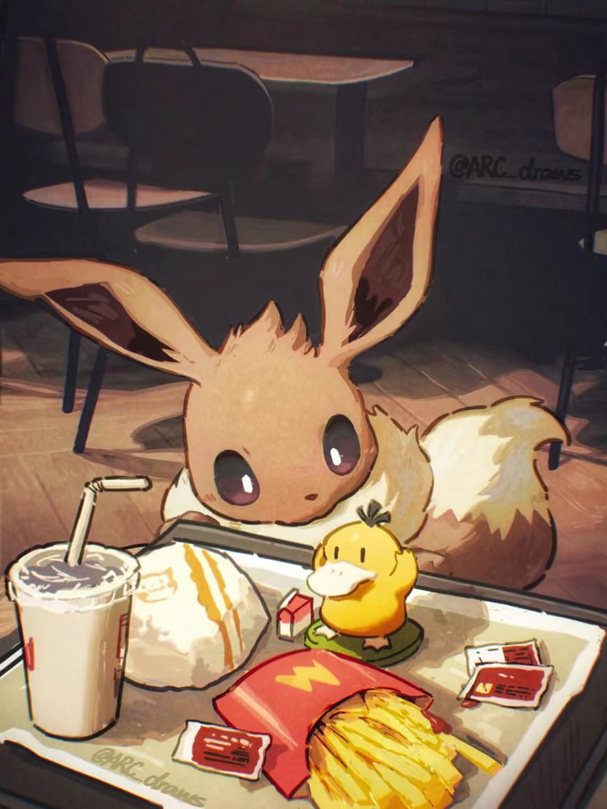 eevee and psyduck (pokemon and 1 more) drawn by arc_draws