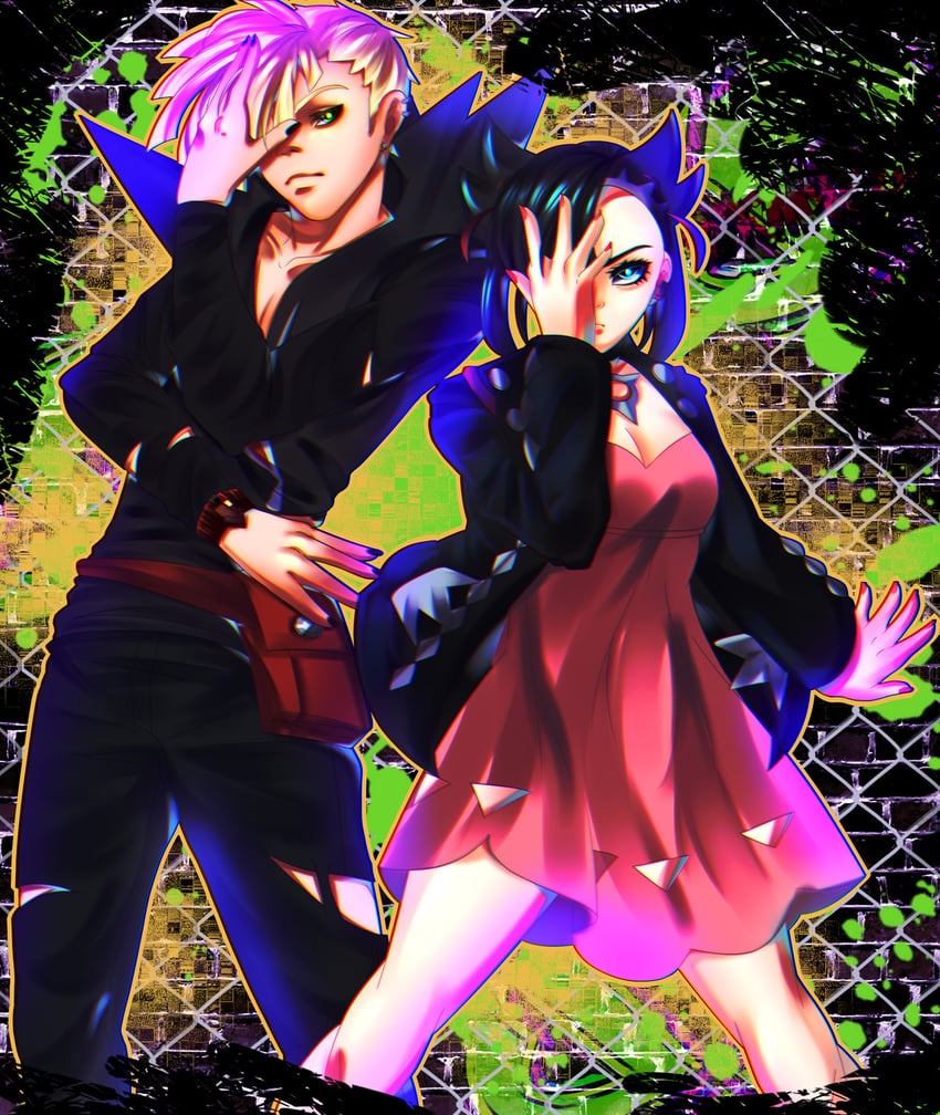 marnie and gladion (pokemon and 2 more) drawn by angelaik0