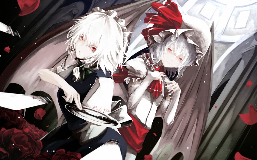 remilia scarlet and izayoi sakuya (touhou) drawn by fujinohara_akihira