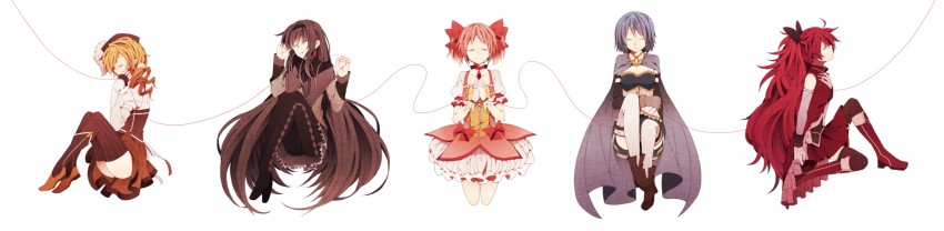 akemi homura, kaname madoka, miki sayaka, sakura kyoko, and tomoe mami (mahou shoujo madoka magica) drawn by fujisaki_miyabi