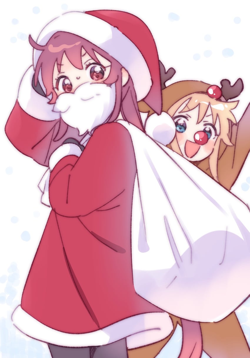 toshinou kyouko, sugiura ayano, and rudolph the red nosed reindeer (yuruyuri) drawn by namori