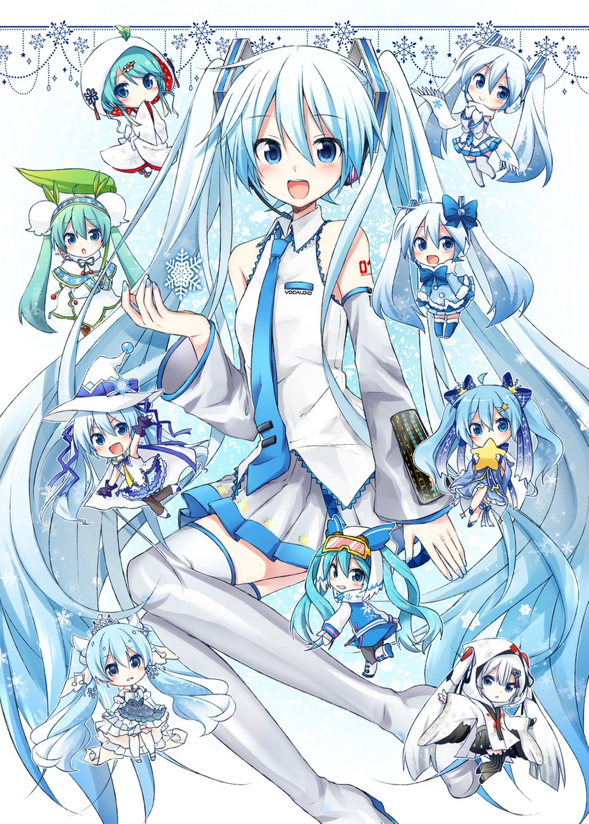 hatsune miku and yuki miku (vocaloid) drawn by sudachi_(calendar)
