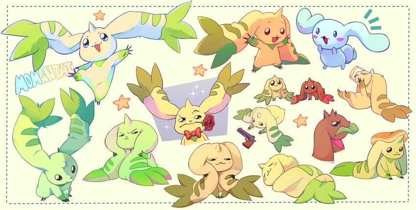 cinnamoroll, terriermon, lopmon, and tbh creature (digimon and 2 more) drawn by michiasesino