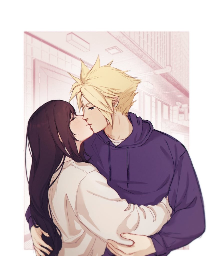 tifa lockhart and cloud strife (final fantasy and 2 more) drawn by pudelmudel