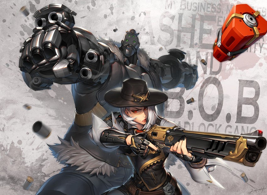 ashe and bob (overwatch and 1 more) drawn by hichi