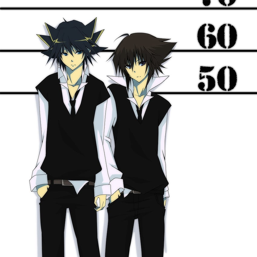 yuki judai and fudo yusei (yu-gi-oh! and 2 more) drawn by akisaki
