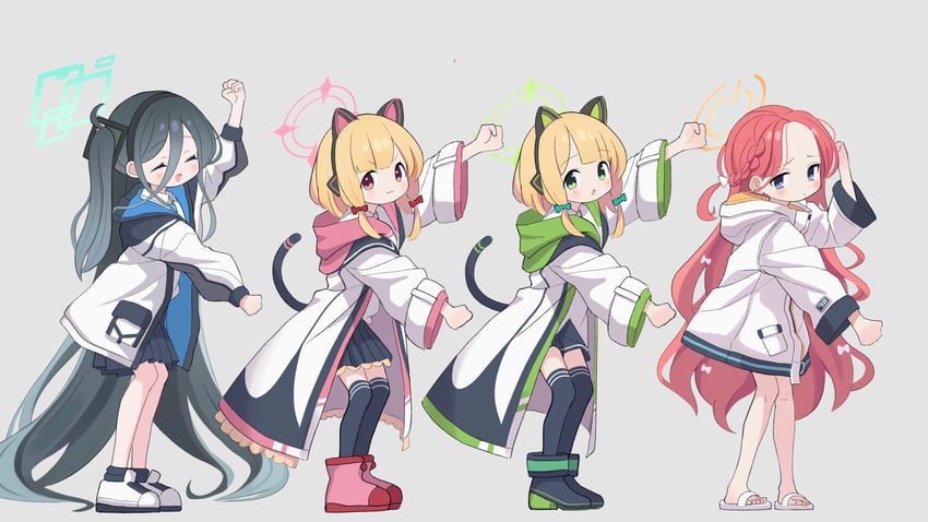 aris, momoi, midori, and yuzu (blue archive and 1 more) drawn by ketsu_juuji_killer_(kejuki)