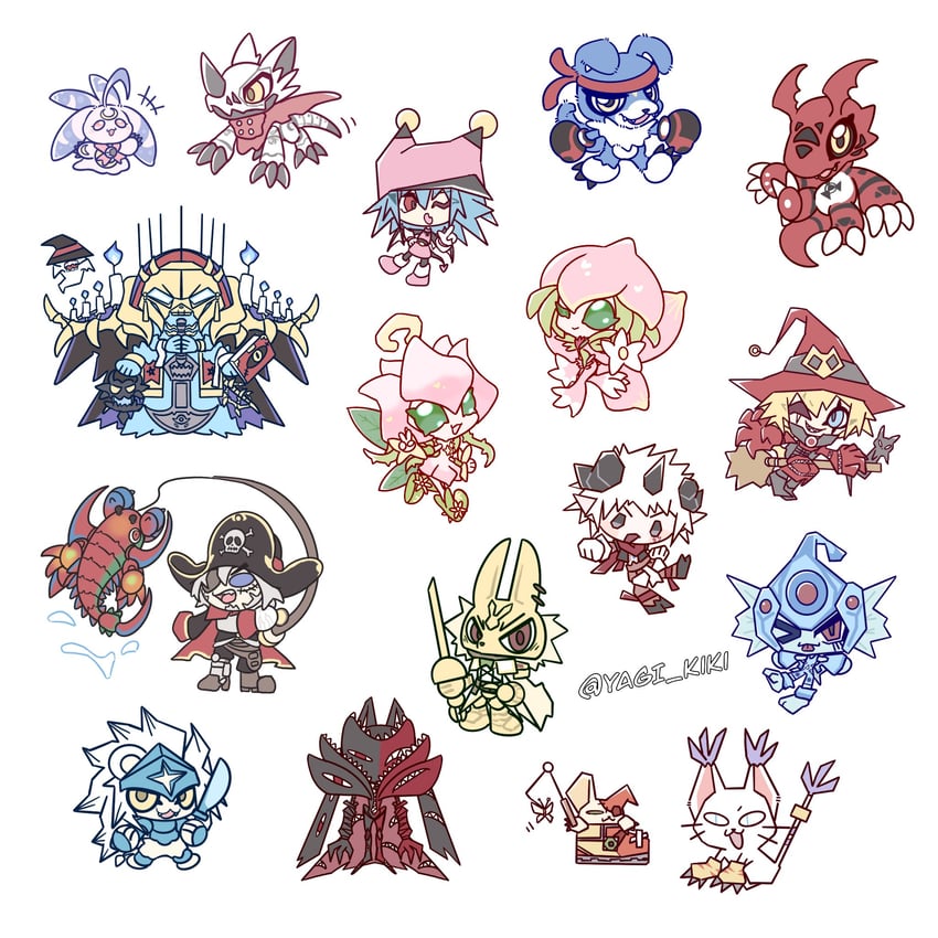 tailmon, lilimon, guilmon, ranamon, lunamon, and 14 more (digimon) drawn by yagi_kiki