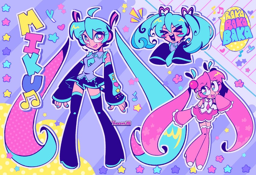 hatsune miku and sakura miku (vocaloid) drawn by yanana_ua