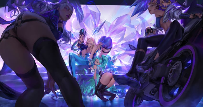 ahri, akali, evelynn, kai'sa, seraphine, and 4 more (league of legends) drawn by flute_(artist)