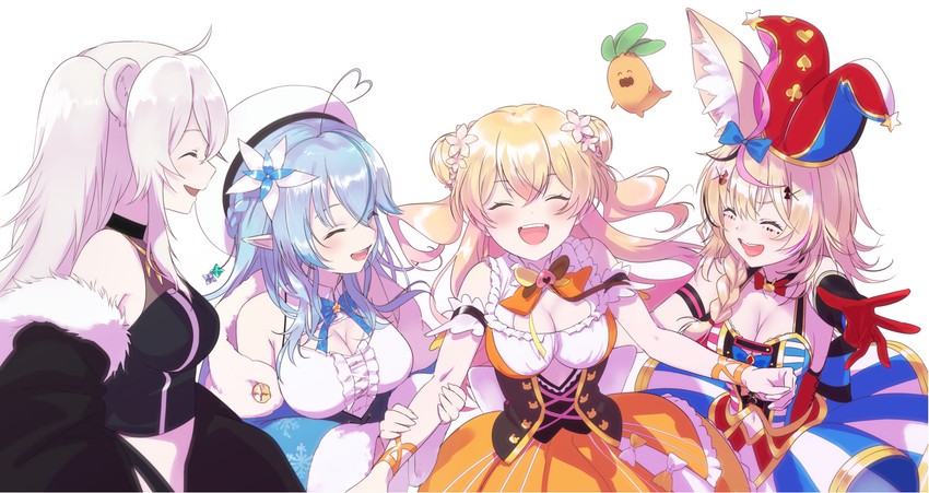 yukihana lamy, shishiro botan, omaru polka, momosuzu nene, and nekko (hololive) drawn by robotta