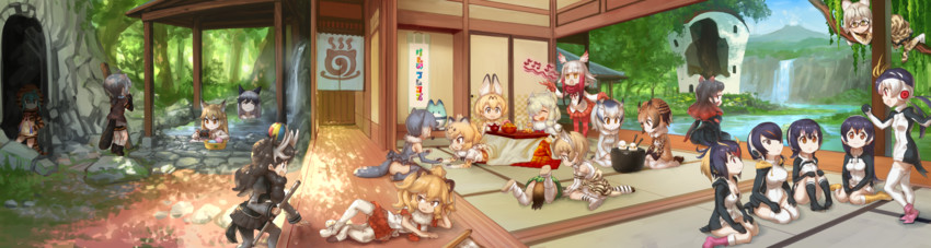 serval, lucky beast, silver fox, japanese crested ibis, northern white-faced owl, and 18 more (kemono friends) drawn by murakami_hisashi