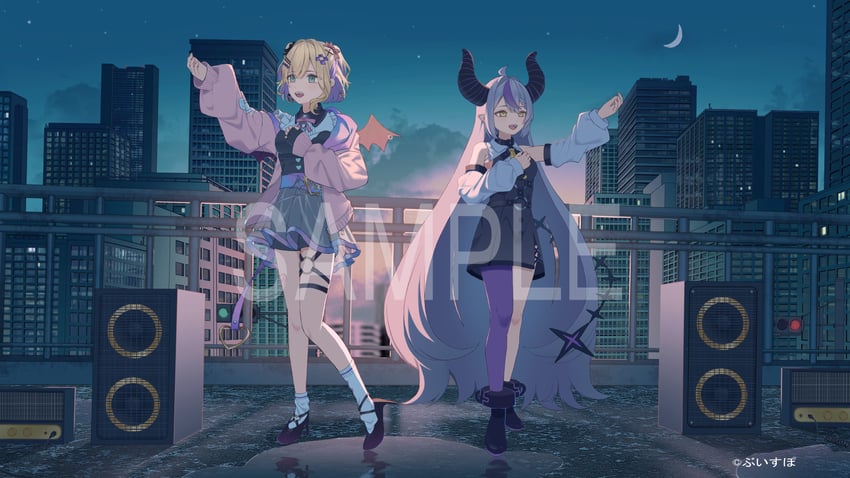 la+ darknesss and kurumi noah (hololive and 2 more) drawn by maria_onnette