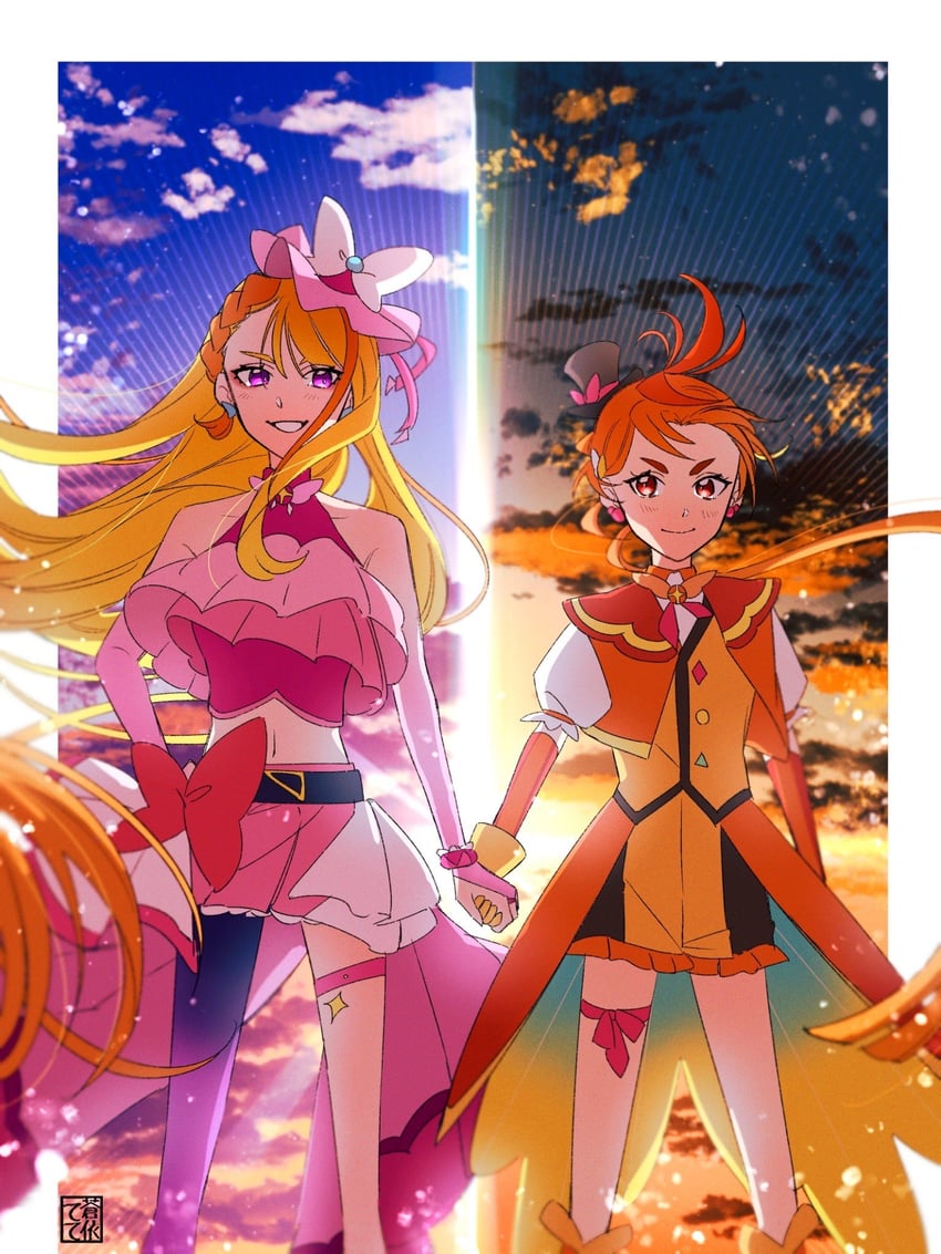 hijiri ageha, yuunagi tsubasa, cure butterfly, and cure wing (precure and 1 more) drawn by aoi_tete
