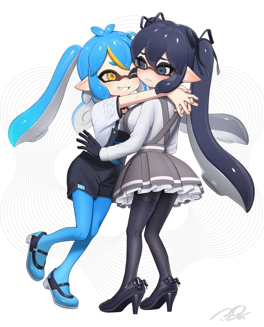 inkling player character and inkling girl (splatoon) drawn by puchiman