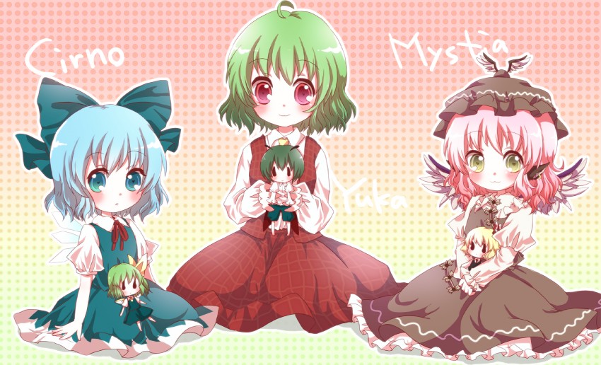 cirno, rumia, kazami yuuka, mystia lorelei, daiyousei, and 1 more (touhou) drawn by kuromame_(8gou)