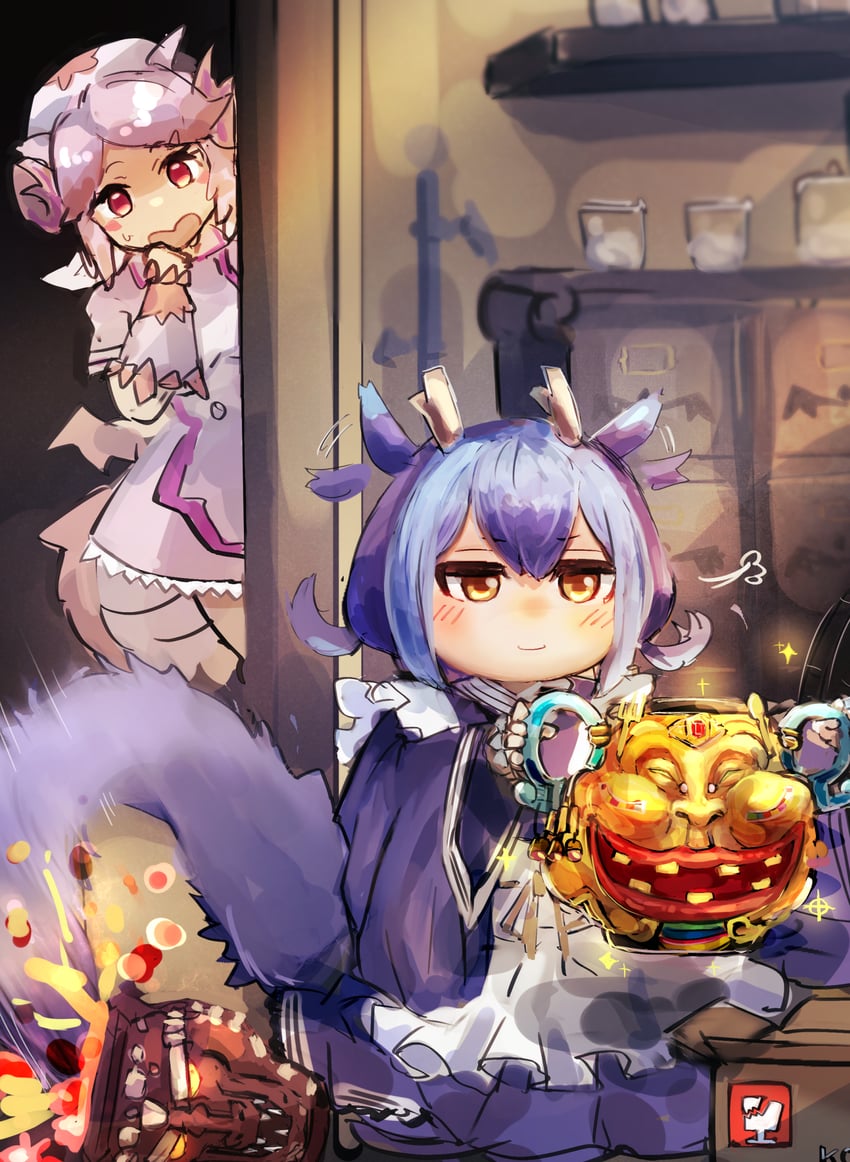 laundry dragonmaid, nurse dragonmaid, dragon capture jar, and pot of riches (yu-gi-oh!) drawn by hatano_kiyoshi