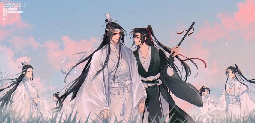 wei wuxian, lan wangji, lan sizhui, lan xichen, lan jingyi, and 1 more (modao zushi) drawn by minataka94