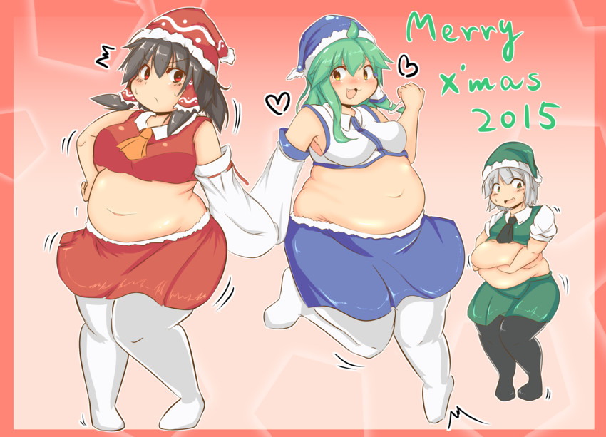 hakurei reimu, kochiya sanae, and konpaku youmu (touhou) drawn by nengorogoro
