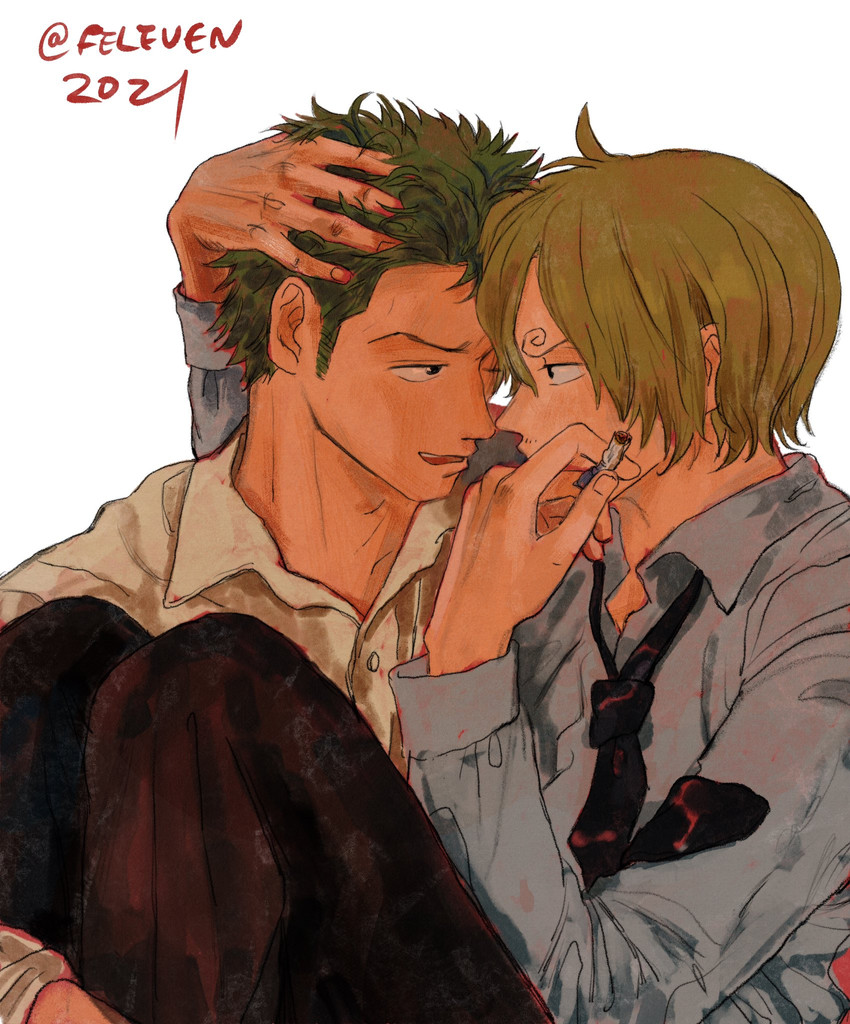 roronoa zoro and sanji (one piece) drawn by feleven