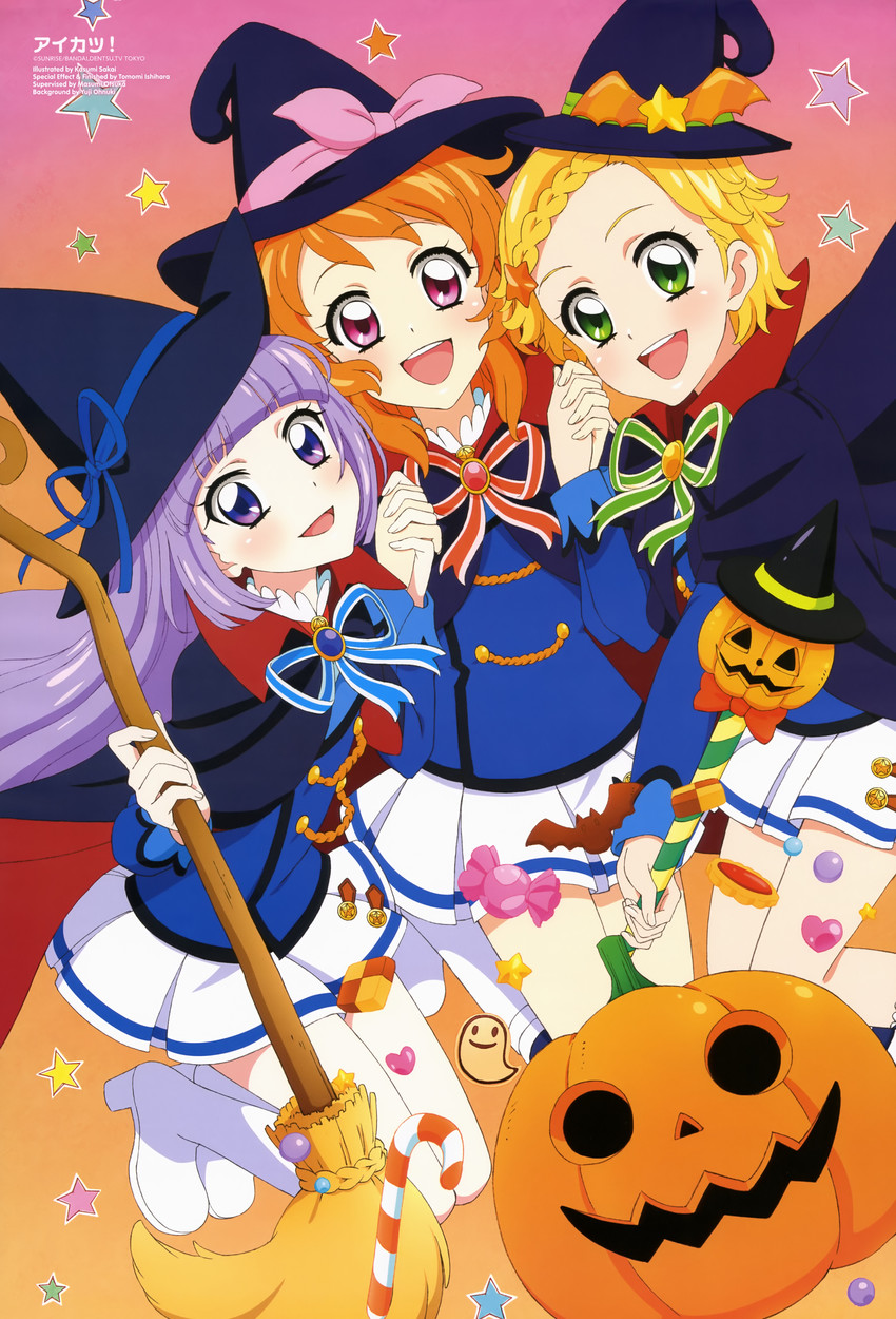 ozora akari, hikami sumire, and shinjo hinaki (aikatsu! and 1 more) drawn by ishihara_tomomi, ohnuki_yuji, ootsuka_masumi, and sobaco_(sobacocco)