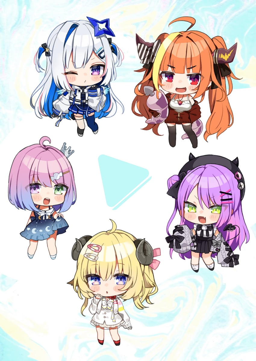tokoyami towa, amane kanata, kiryu coco, tsunomaki watame, and himemori luna (hololive) drawn by noi_mine